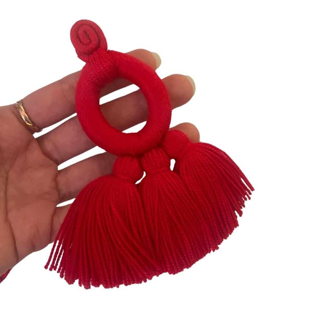 2/$30 Vibrant Red Tassel Big Statement Earrings Bold Accessory Boho Dopamine